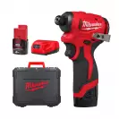 Акумулаторен ударен винтоверт MILWAUKEE M12 BLIDRC-202C, 12V, 2.0Ah, Li-Ion, 124Nm, 1/4