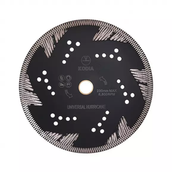 Диск диамантен KODIA NEW HURRICANE CUTTER 230x2.9x10x22.23/25.4мм, за гранит и технически камък, сухо и мокро рязане