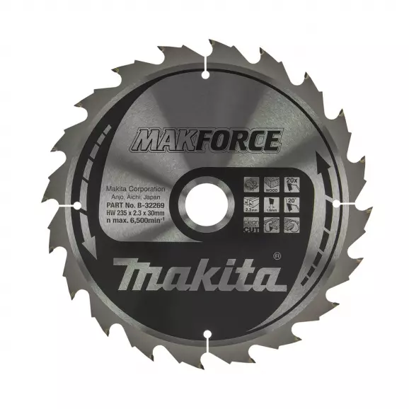 Диск с твърдосплавни пластини MAKITA MAKFORCE 235/2.3/30 Z=20, за дървесина