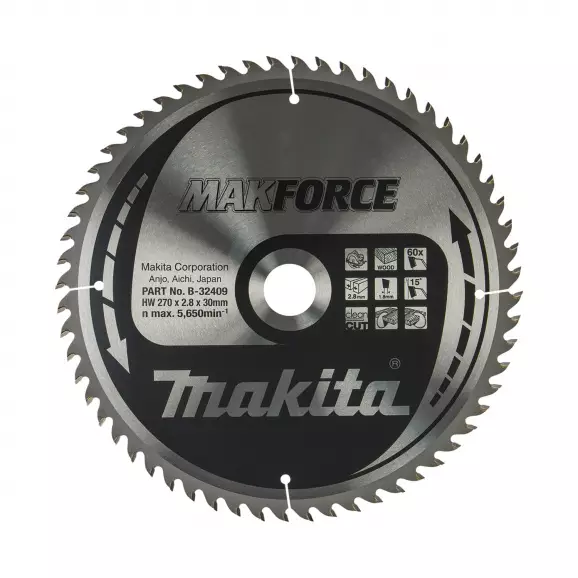 Диск с твърдосплавни пластини MAKITA MAKFORCE 270/2.8/30 Z=60, за дървесина