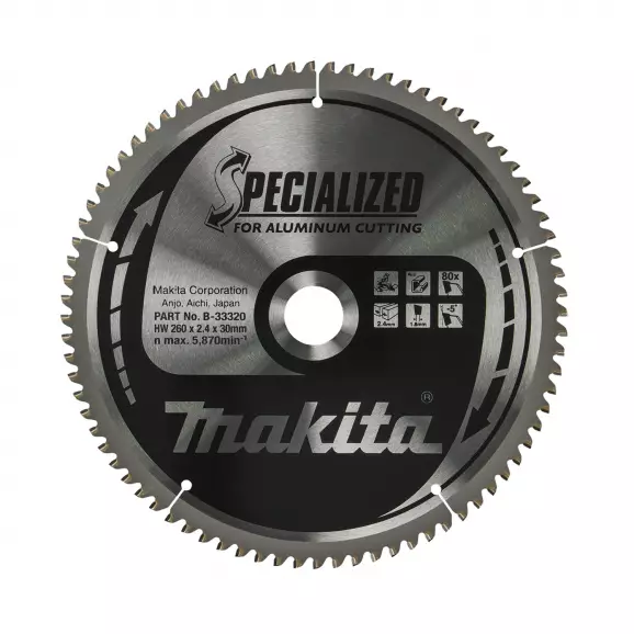 Диск с твърдосплавни пластини MAKITA SPECIALIZED 260/2.4/30 Z=80, за алуминий