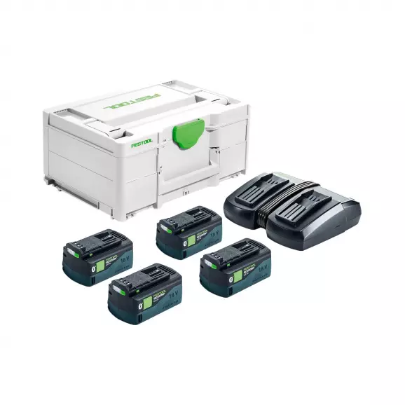 Комплект батерии и зарядно устройство FESTOOL SYS 18V 4xHP5.0/TCL6DUO, 18V, 5.0Ah, Li-Ion, Bluetooth