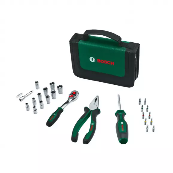 Комплект инструменти BOSCH 26части, накрайници, отвертка, клещи, в калъф