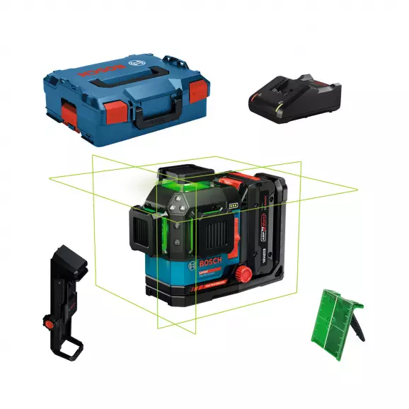 Линеен лазерен нивелир BOSCH EXLL18V-120-33CG, 3 лазерни линии, точност 3mm/10m, автоматично