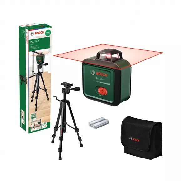 Линеен лазерен нивелир BOSCH PLL 360-1 Set, червен лазер, точност 4mm/10m, автоматично