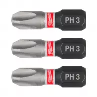 Накрайник кръстат MILWAUKEE Shockwave Impact Duty PH 3x25мм 3броя, C6.3