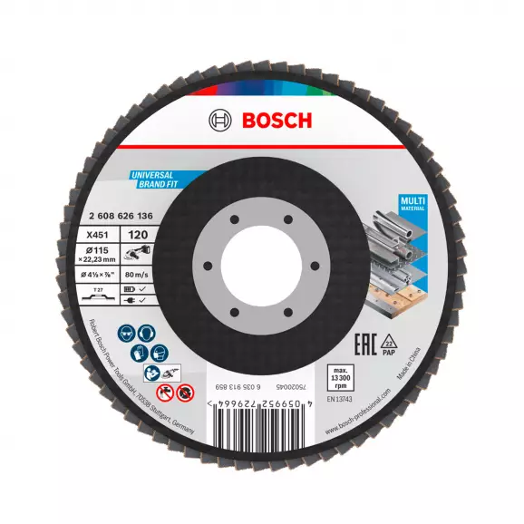Диск ламелен BOSCH X431 115x22.23 P120, за шлайфане на метал и стомана, прав