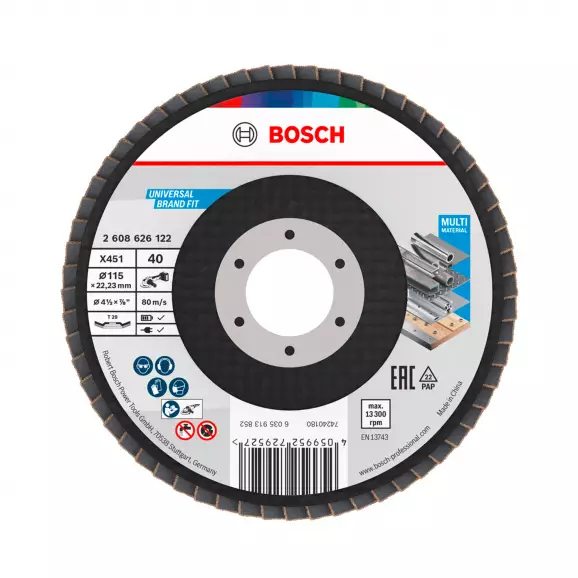 Диск ламелен BOSCH X431 115x22.23 P40, за шлайфане на метал и стомана, конусовиден