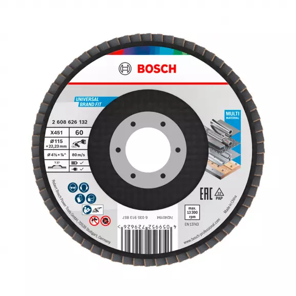 Диск ламелен BOSCH X431 115x22.23 P60, за шлайфане на метал и стомана, прав