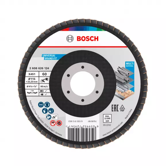 Диск ламелен BOSCH X431 115x22.23 P60, за шлайфане на метал и стомана, конусовиден
