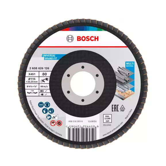 Диск ламелен BOSCH X431 115x22.23 P80, за шлайфане на метал и стомана, конусовиден