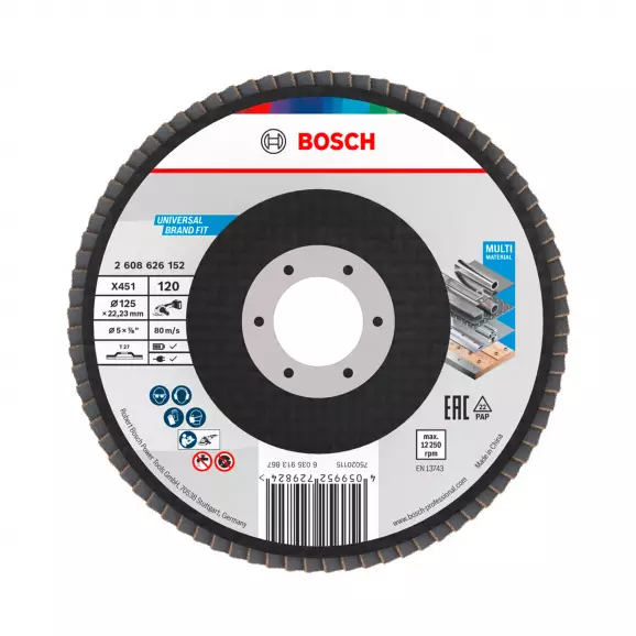 Диск ламелен BOSCH X431 125x22.23 P120, за шлайфане на метал и стомана, прав