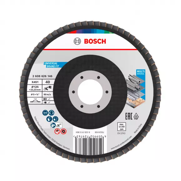 Диск ламелен BOSCH X431 125x22.23 P40, за шлайфане на метал и стомана, прав