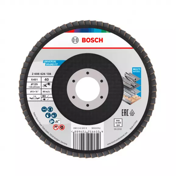 Диск ламелен BOSCH X431 125x22.23 P40, за шлайфане на метал и стомана, конусовиден