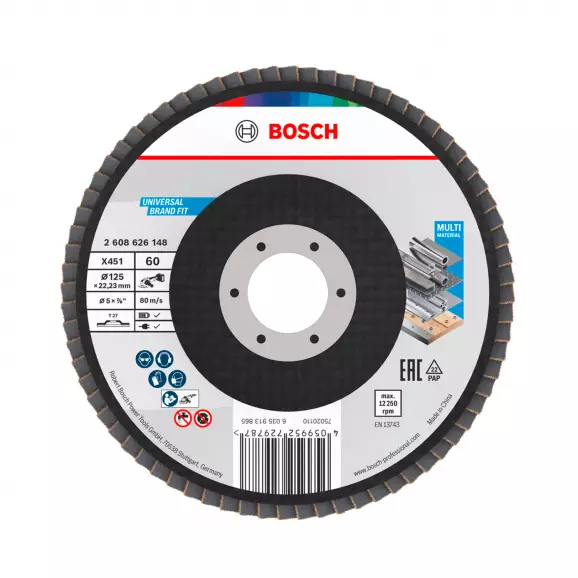 Диск ламелен BOSCH X431 125x22.23 P60, за шлайфане на метал и стомана, прав