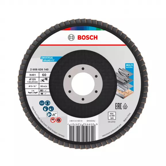 Диск ламелен BOSCH X431 125x22.23 P60, за шлайфане на метал и стомана, конусовиден