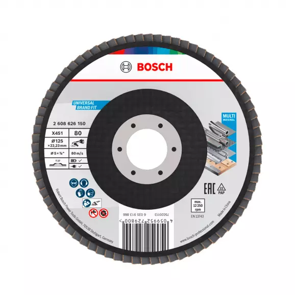 Диск ламелен BOSCH X431 125x22.23 P80, за шлайфане на метал и стомана, прав