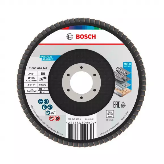 Диск ламелен BOSCH X431 125x22.23 P80, за шлайфане на метал и стомана, конусовиден