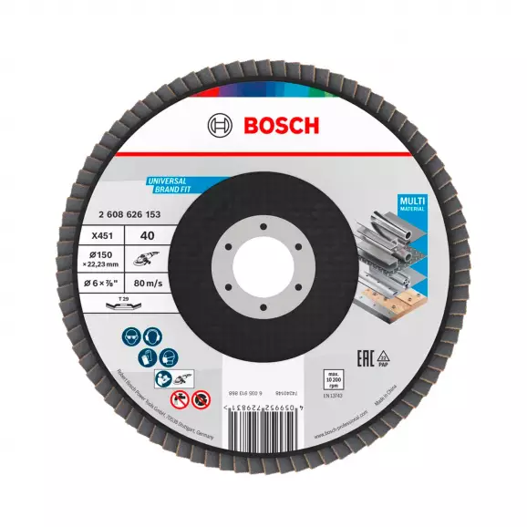 Диск ламелен BOSCH X431 150x22.23 P40, за шлайфане на метал и стомана, конусовиден