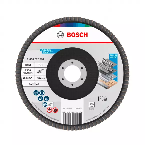 Диск ламелен BOSCH X431 150x22.23 P60, за шлайфане на метал и стомана, конусовиден