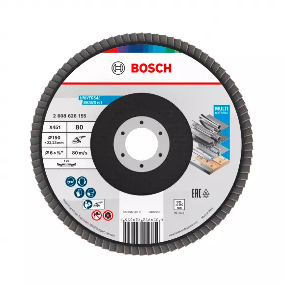 Диск ламелен BOSCH X431 150x22.23 P80, за шлайфане на метал и стомана, конусовиден
