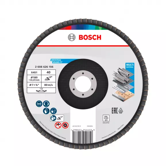 Диск ламелен BOSCH X431 180x22.23 P40, за шлайфане на метал и стомана, конусовиден