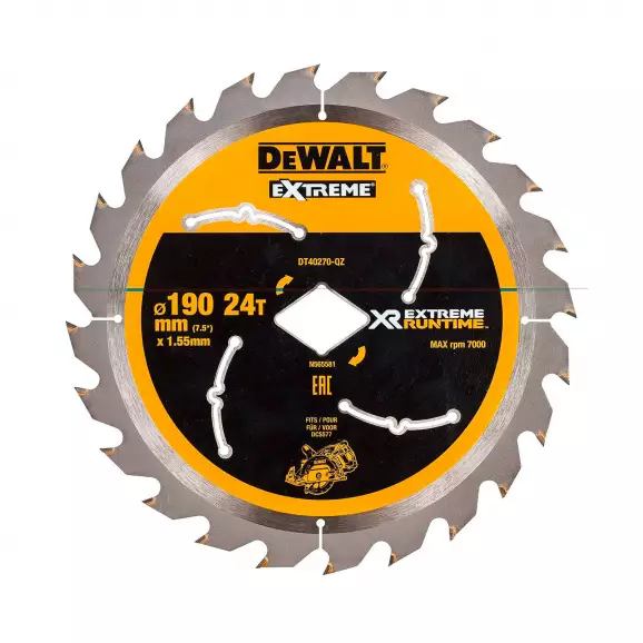 Диск с твърдосплавни пластини DEWALT 190/1.55 Z=24, за дървесина, шперплат, MDF и ПДЧ