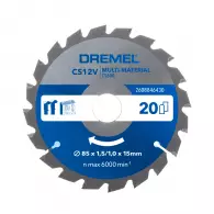 Диск с твърдосплавни пластини DREMEL 85/1.5/15 Z=20, за цветни метали, дърво, пластмаси, ламиниран паркет