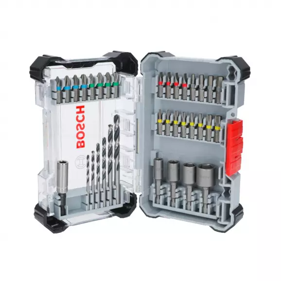 Комплект накрайници и свредла BOSCH EH/Me 35 части, PH, PZ, SB, TX, шестостен, с магнитен държач, свредла, вложки