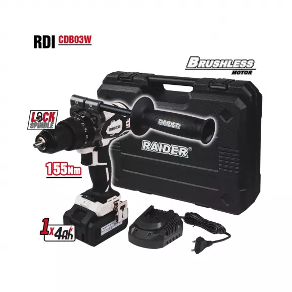 Акумулаторен ударен винтоверт RAIDER RDI-CDB03W, 20V, 4.0Ah, Li-Ion, 155Nm, безчетков