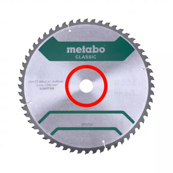 Диск с твърдосплавни пластини METABO Classic 305/2.4/30 Z=56, за дървесина