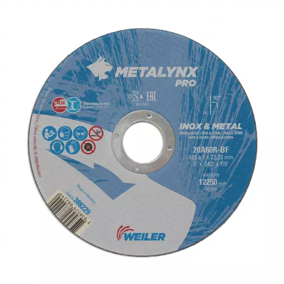 Диск карбофлексов WEILER METALYNX PRO 125х1.0х22.23мм, за рязане на неръждаема стомана