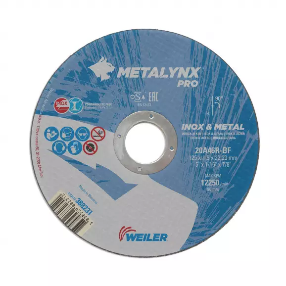 Диск карбофлексов WEILER METALYNX PRO 125х1.6х22.23мм, за рязане на неръждаема стомана