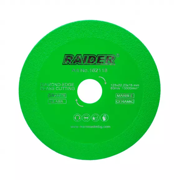Диск диамантен RAIDER 125х1.8x15мм, за стъкло, за мокро рязане
