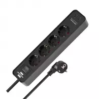 Разклонител BRENNENSTUHL 4гнезда/1.5м с ключ и 2 x USB C, с кабел 1.5м х 1.5мм2, черен