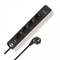 Разклонител BRENNENSTUHL 4гнезда/1.5м с ключ и 2 x USB C, с кабел 1.5м х 1.5мм2, бял/черен