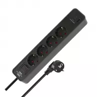 Разклонител BRENNENSTUHL 4гнезда/1.5м с ключ и USB A и 2 x USB C, с кабел 1.5м х 1.5мм2, черен