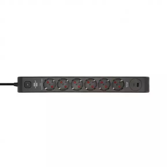 Разклонител BRENNENSTUHL 6гнезда/2.0м с ключ, USB C и USB A, с кабел 2.0м х 1.5мм2, черен