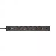 Разклонител BRENNENSTUHL 6гнезда/2.0м с ключ, USB C и USB A, с кабел 2.0м х 1.5мм2, черен