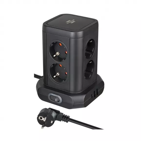 Разклонител BRENNENSTUHL 8гнезда/2.0м с ключ и 2 x USB A и 1 x USB C, с кабел 2.0м х 1.5мм2, черен