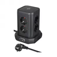 Разклонител BRENNENSTUHL 8гнезда/2.0м с ключ и 2 x USB A и 1 x USB C, с кабел 2.0м х 1.5мм2, черен