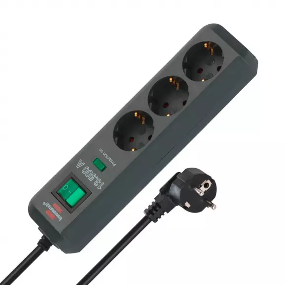 Разклонител BRENNENSTUHL Eco-Line 3гнезда/1.5м с ключ, с кабел 1.5м, черен