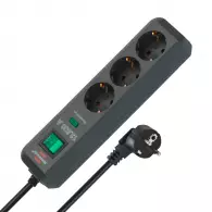 Разклонител BRENNENSTUHL Eco-Line 3гнезда/1.5м с ключ, с кабел 1.5м, черен