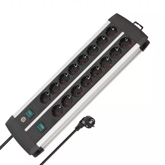 Разклонител BRENNENSTUHL Premium-Alu-Line 16гнезда/3.0м с ключ, с кабел 3.0м, черен