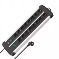 Разклонител BRENNENSTUHL Premium-Alu-Line 16гнезда/3.0м с ключ, с кабел 3.0м, черен