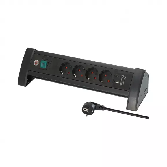 Разклонител BRENNENSTUHL Premium-Line 4гнезда/3.0м с ключ и USB A и USB C, с кабел 1.8м, черен