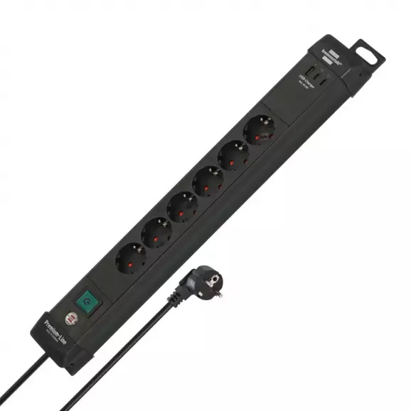 Разклонител BRENNENSTUHL Premium-Line 6гнезда/3.0м с ключ и USB A и 2 x USB C, с кабел 3.0м, черен
