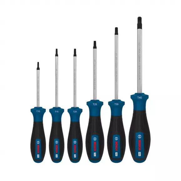 Отвертки комплект BOSCH TX10 - TX40 6части, TX, двукомпонентна дръжка
