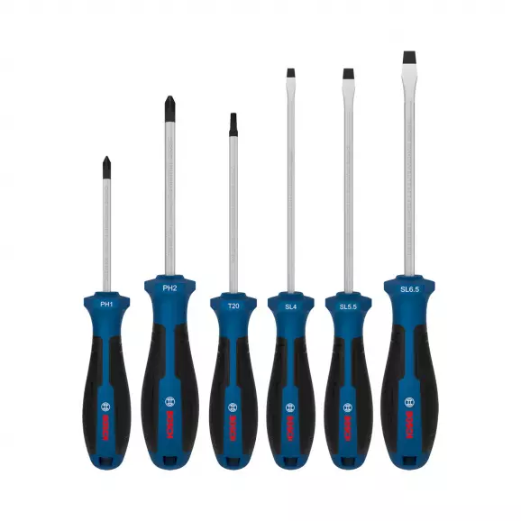 Отвертки комплект BOSCH 6части, PH, TX, SL, двукомпонентна дръжка