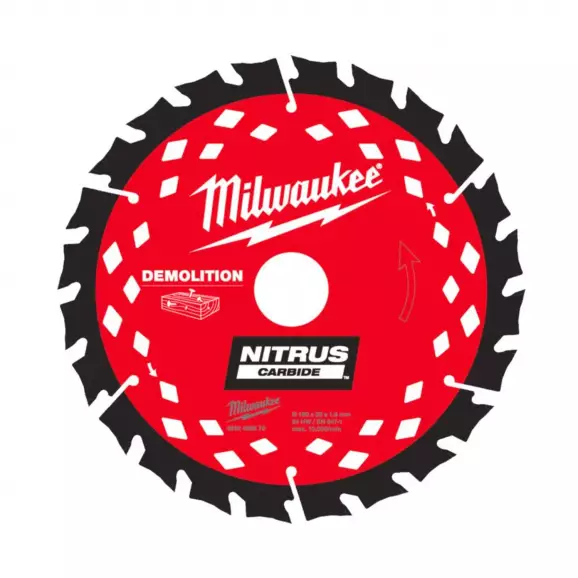 Диск с твърдосплавни пластини MILWAUKEE 190/1.6/30 Z=24, за дървесина, дървесина с пирони